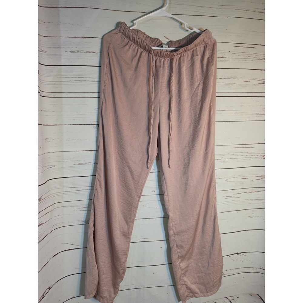 Como Sleep Womens Mauve Pink Satin Pajama Set Short Sleeve Button Top Pants M